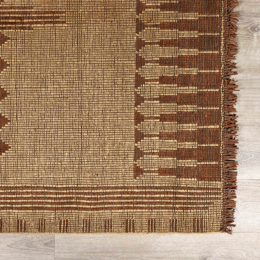 Bran Hand Woven Jute& Leather Area Rug
