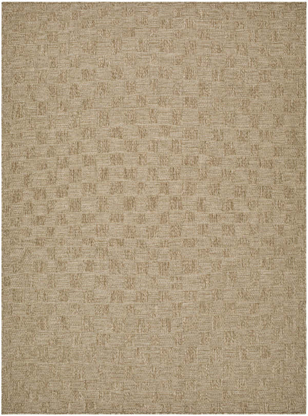 Close-up of the tan and prairie dust Arifah Prairie Dust Area Rug, featuring a subtle woven checkerboard pattern. Design-Rectangle-537