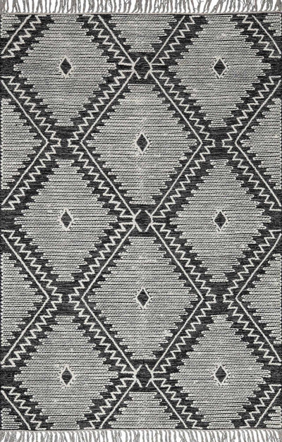 Brownhills Cream&Black Trellis Cotton Area Rug