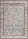 Close-up of the Bahram Vintage Flat Pile Washable Rug, featuring a traditional floral pattern in teal, cream, and dark red. Design-Rectangle-5373