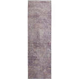 Close-up of a Dalyn Luxury Burano BU10 Plum Washable Area Rug runner with a traditional floral pattern in plum and light purple.