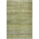 Close-up of the Dalyn Luxury Burano BU12 Aloe Washable Area Rug, featuring a vintage-inspired green, beige, and taupe pattern.
