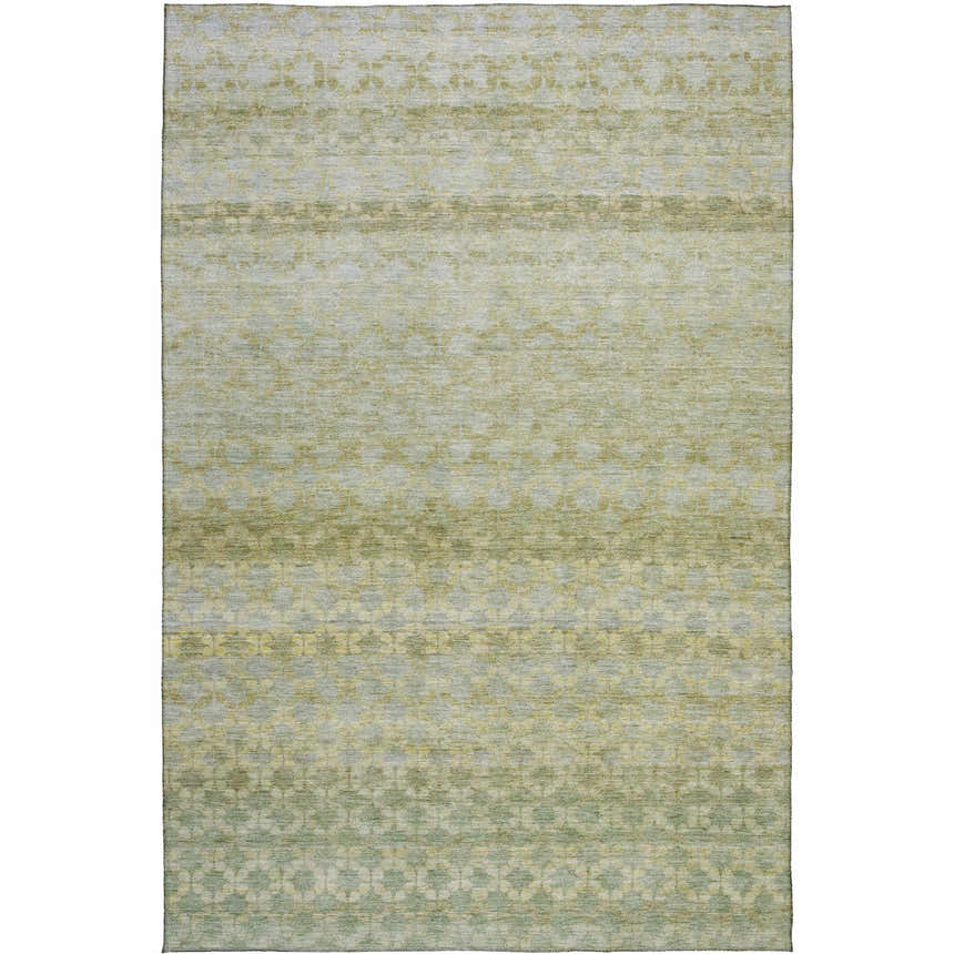 Close-up of the Dalyn Luxury Burano BU6 Aloe Washable Area Rug, featuring a subtle geometric pattern in aloe, beige, and silver gray.