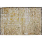 Close-up of the Dalyn Luxury Burano BU7 Gold Washable Area Rug, a farmhouse style rug with beige, gold, and brown tones.