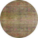 Close-up of round Dalyn Luxury Burano BU9 Cactus Washable Area Rug. Features blush pink, cactus, and green colors.