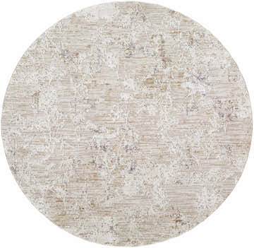 Close-up of the round Breeda Charcoal Area Rug. Features a Southwestern design with cream, ivory, tan, and charcoal colors. Design-Round-53