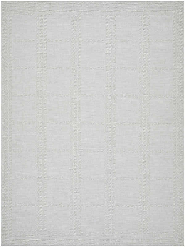 Close-up of the Bahari Area Rug, light silver and silver gray with a subtle geometric pattern and woven texture. Design-Rectangle-537