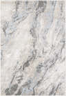 Close-up of the Atsuko Area Rug. Beige, charcoal, cream, and ice blue abstract pattern. Contemporary style. Design-Rectangle-537