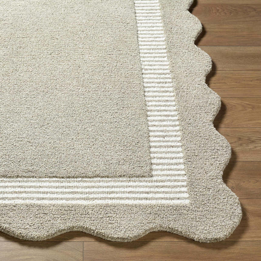 Sample Fanae Beige Border Hand Tufted Wool Area Rug