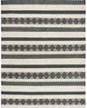 Close-up of the Whittington Black&White Wool Rug. Features a striped pattern with geometric diamond and zig-zag designs. Design-Rectangle