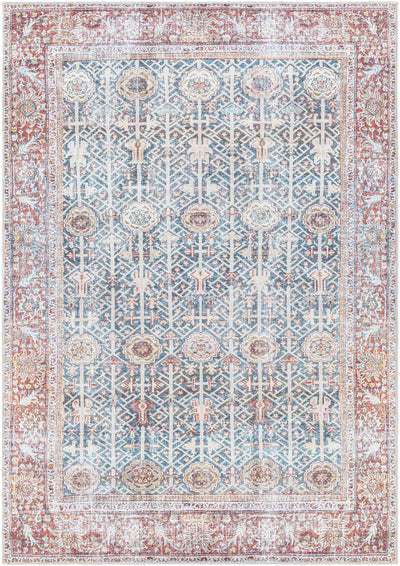 Rust&Navy Persian Style Washable Area Rug - Clearance