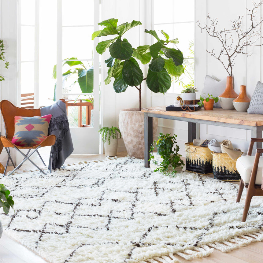 Catoosa White/Black Trellis Wool Rug - Clearance