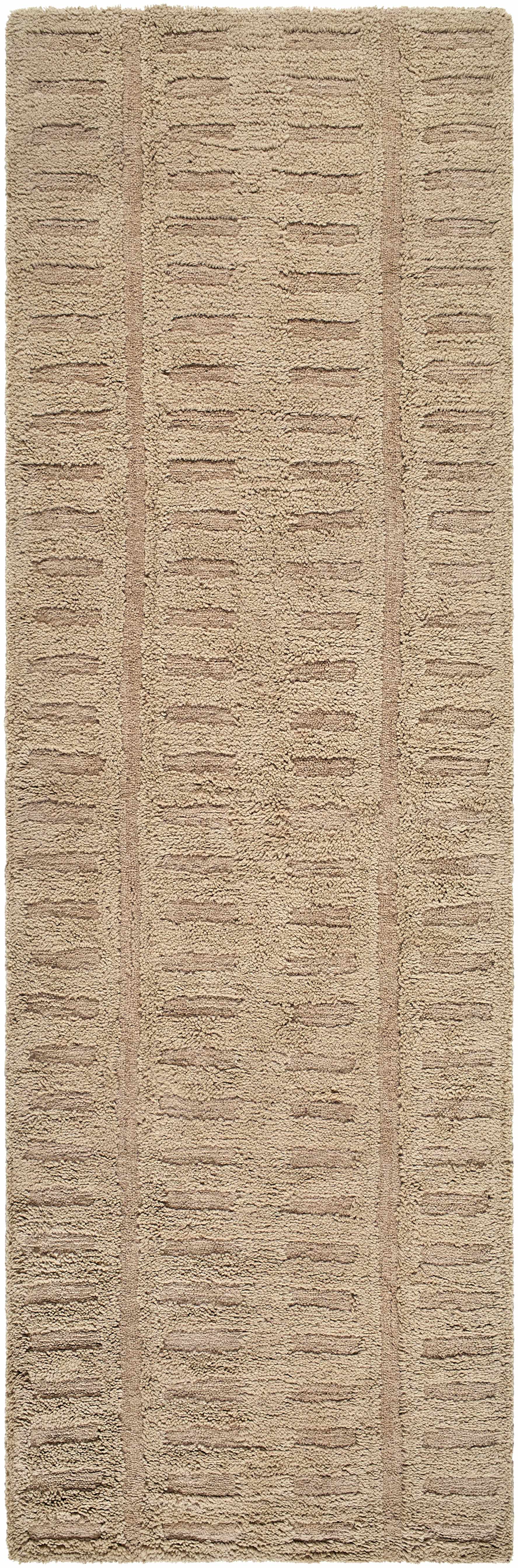 Reverse side of Washable Handmade Wool Rug - Brown, focusing on underside structure and material.Contemporary, Broken Striped, Textured Area Rug Backing  