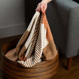 100% Cotton Knitted Throw - Color Block Throw in Pumpkin, Latte and Cream