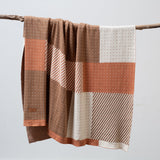 100% Cotton Knitted Throw - Color Block Throw in Pumpkin, Latte and Cream