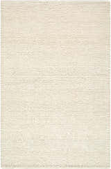 Close-up of the hand woven Clayne Beige Premium Wool Area Rug, showing its textured, looped wool design. Design-Rectangle-576