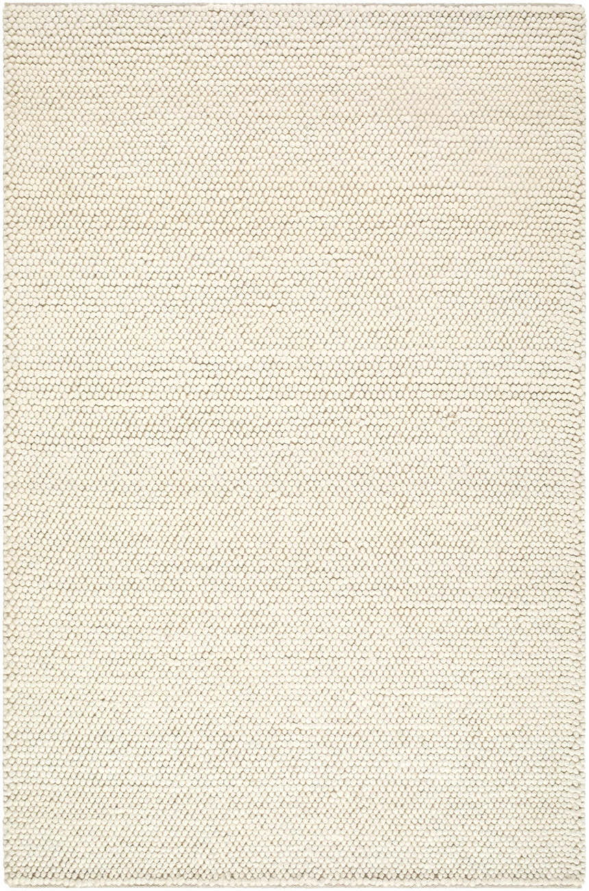 Close-up of the hand woven Clayne Beige Premium Wool Area Rug, showing its textured, looped wool design. Design-Rectangle-576