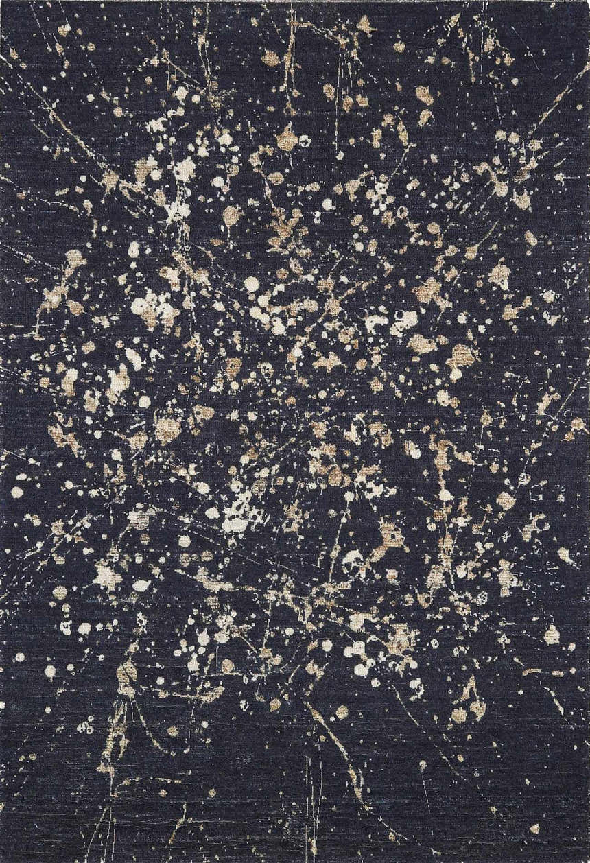Close-up of the Janek Handmade Galey Alix x LIVABLISS GAJA-2300 Area Rug. Charcoal rug with ivory and taupe splatter design. Design-Rectangle