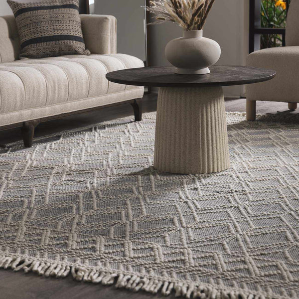 Silver Geometric Premium Wool Rug 5x7 deals