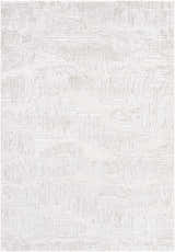 Close-up of Annisa Area Rug. Contemporary design in cream, ivory, light gray, and white. Textured, machine woven. Design-Rectangle-537