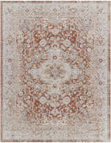 Close-up of the Chione Beige Area Rug. Traditional floral pattern in beige, cream, mustard, pale blue, and slate blue. Design-Rectangle-710102