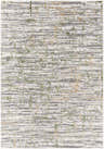 Close-up of the Amoura Area Rug, a contemporary rug with beige, charcoal, olive, and light gray abstract pattern. Design-Rectangle-527