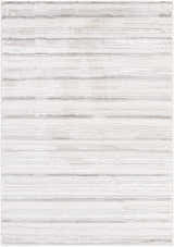 Close-up of the Cardea Area Rug. Contemporary style with cream, ivory, light gray, and white horizontal stripes. Design-Rectangle-537