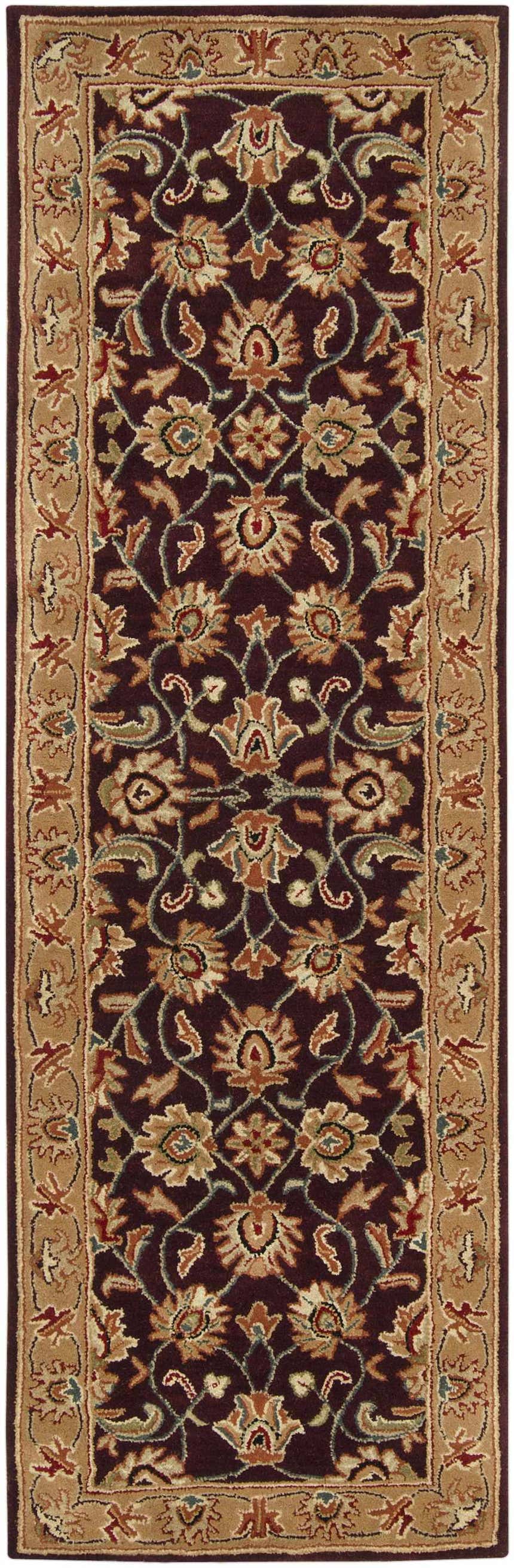 Close-up of the Livabliss Caesar Handmade Surya CAE-1024 Area Rug. Burgundy rug with beige floral pattern and border. Design-Runner-268