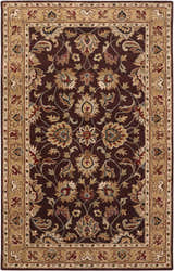 Close-up of the Livabliss Caesar CAE-1024 area rug. Hand-tufted wool rug in beige, burgundy, rust, and tan with a traditional floral pattern. Design-Rectangle-58