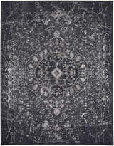 Close-up of the Corina Black Area Rug, featuring a traditional floral pattern in black, charcoal, gray, and ivory. Design-Rectangle-710102