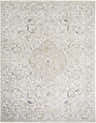 Close-up of the Corina Charcoal Area Rug. Traditional floral design in charcoal, cream, gray, and tan. Machine woven texture. Design-Rectangle-710102