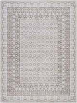 Rainier PNWRN-2312 rug, a machine-woven area rug with a traditional pattern in dark brown, light gray, and sage hues. Design-Rectangle