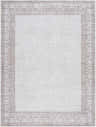 Rainier Cottage Border Brown Washable Rug close-up. Cream rug with dark red and blue traditional border pattern. Design-Rectangle-5373