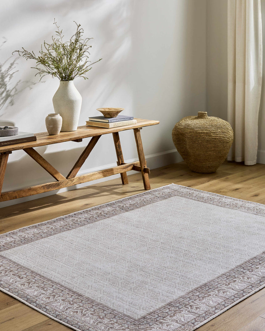 Rainier Cottage Border Brown Washable Rug | Our PNW Home X Livabliss