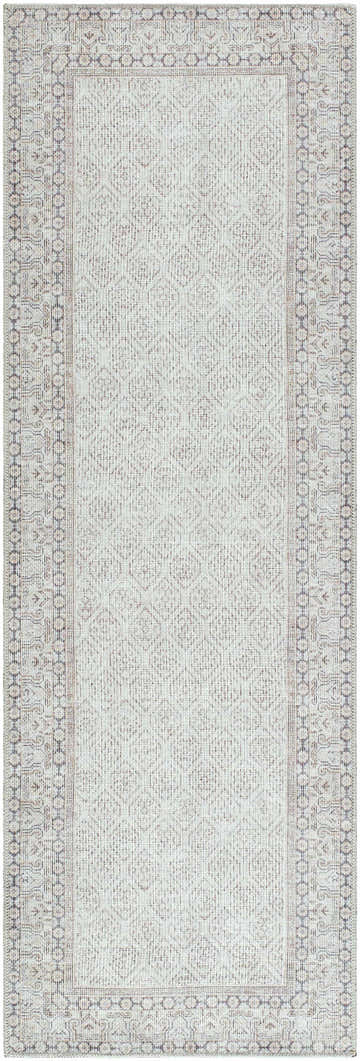 Rainier Cottage Border Beige Washable Rug with farmhouse style pattern and charcoal, cream, and tan colors. Design-Runner-2710