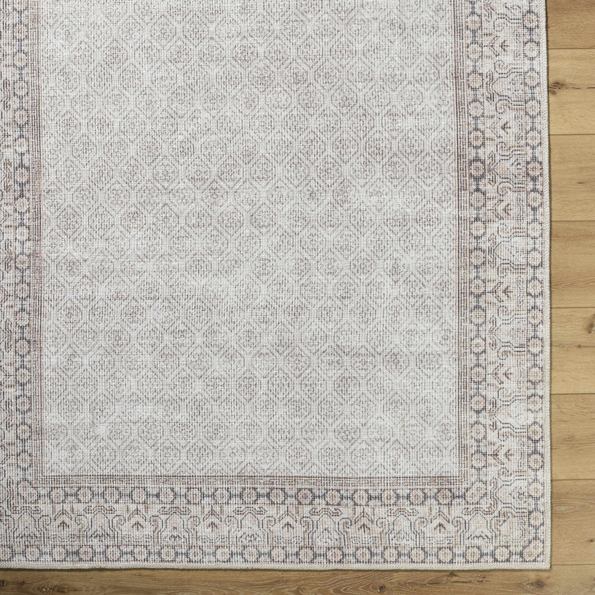 Rainier Cottage Border Beige Washable Rug | Our PNW Home X Livabliss
