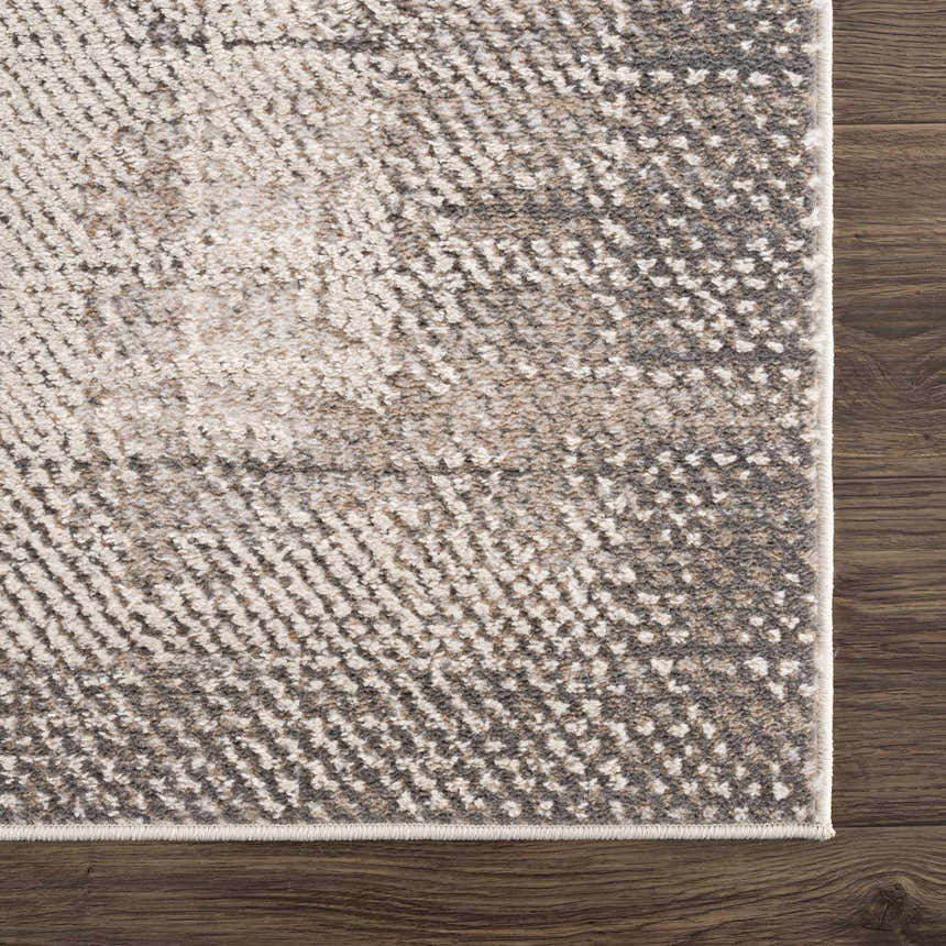 Close-up of Colson Sage area rug showing ash, silver gray, and slate blue tones with a subtle textured pattern. Swatch