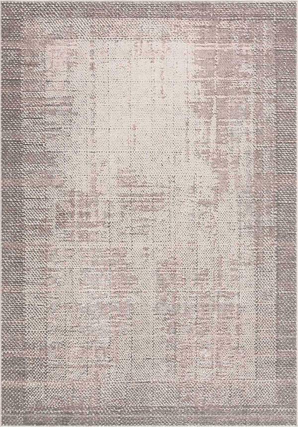 Close-up of Colson Sage area rug. Contemporary design with ash, pale pink, and silver gray hues. Machine woven texture. Design-Rectangle-5373