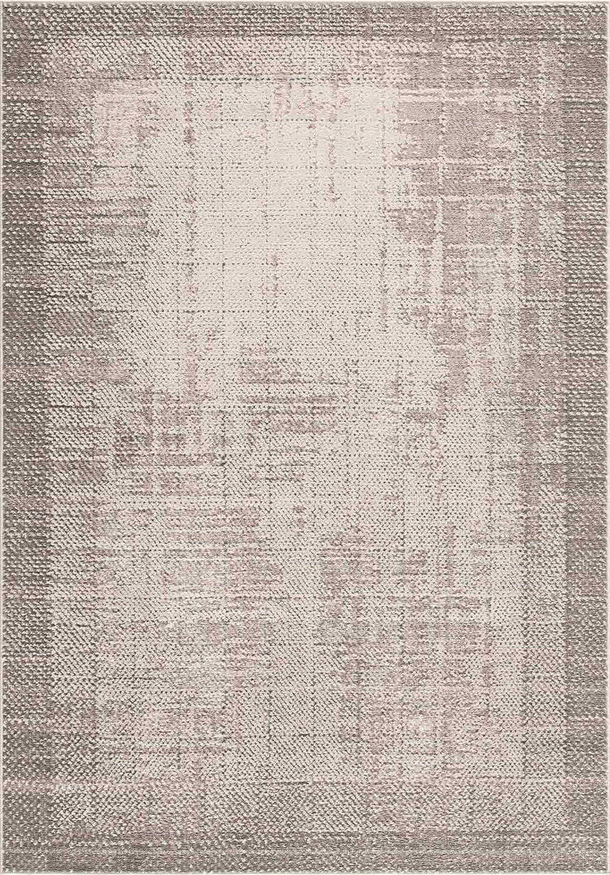 Close-up of Colson Sage area rug. Contemporary design with ash, pale pink, and silver gray hues. Machine woven texture. Design-Rectangle-5373