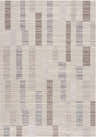 Close-up of the Chouko area rug showcasing its beige, brown, and silver gray broken-striped pattern and textured weave. Design-Rectangle-5373