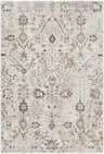 Close-up of the Claydon Thick Luxe Oushak Rug. Beige rug with gray, olive, and taupe floral and oriental pattern. Design-Rectangle-575