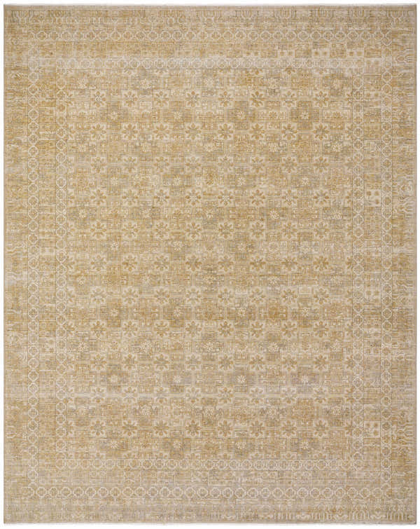 Close-up of the Becki Tan Owens x Livabliss Renaissance Area Rug. Beige, tan, and taupe wool rug with a traditional floral pattern. Design-Rectangle-710910