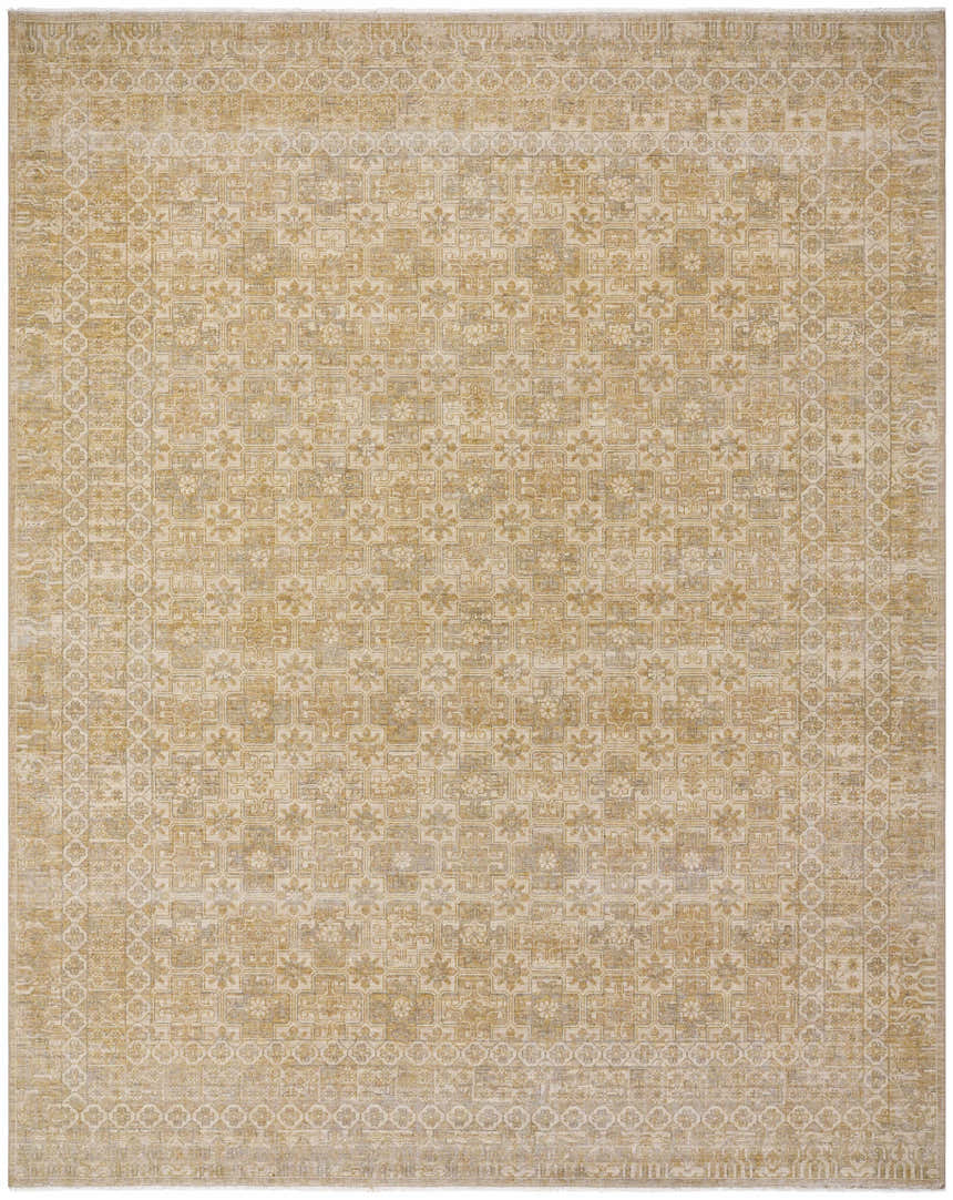 Close-up of the Becki Tan Owens x Livabliss Renaissance Area Rug. Beige, tan, and taupe wool rug with a traditional floral pattern. Design-Rectangle-710910