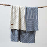 100% Cotton Knitted Throw - CloseUp in Lake and Cream