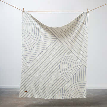 100% Cotton Knitted Throw - CloseUp in Lake and Cream