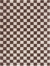 Canika Brown Washable Checkered Area Rug