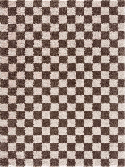 Canika Brown Washable Checkered Area Rug
