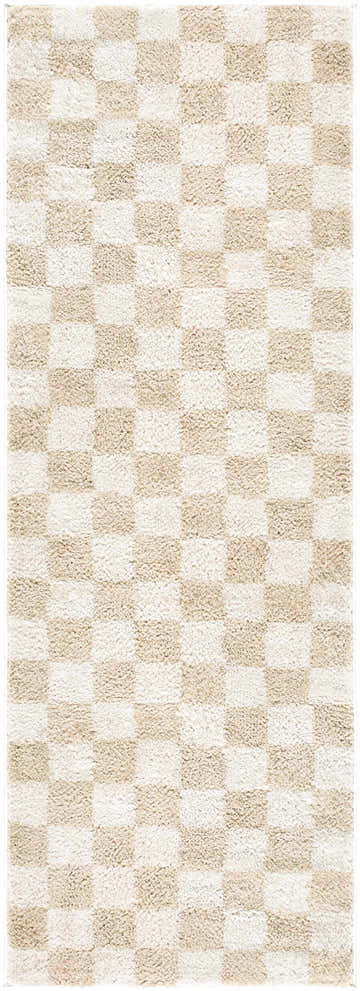 Close-up of the Canika Checkered Cream Washable Area Rug, featuring a beige and cream checkerboard pattern. Design-Runner-2773