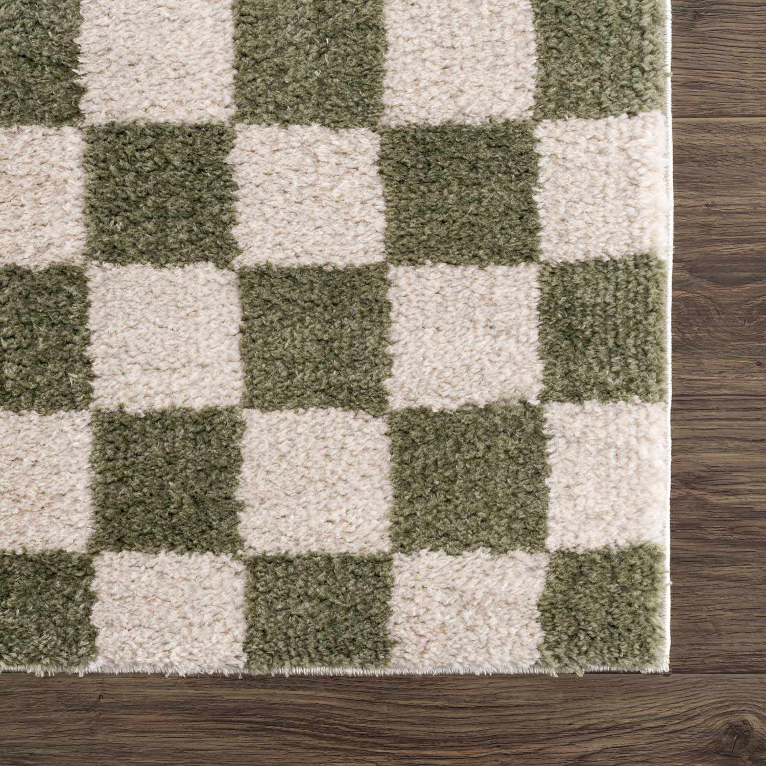 Sample Canika Green Checkered Washable Plush Rug