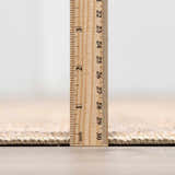 Close-up of Fetscher V Vintage Damask Area Rug pile height with a ruler showing it's less than 1 inch thick. Pile